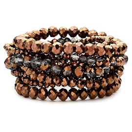 Miracle Collection Bohemian 9 Strands Crystal Beaded Multi-Layer Stacking Elastic Bracelets - Versatile Stretch Strand Statement Bracelet (BRONZE)