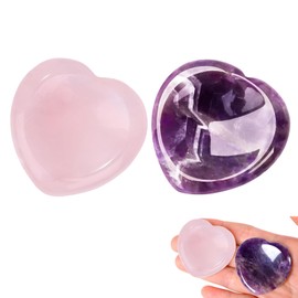 Amethyst and Rose Quartz Worry Stone Stress Relief Healing Crystals Gifts for Women Heart Meditation Polished Reiki Balancing