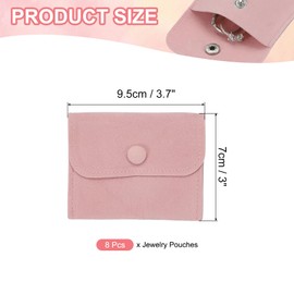 PATIKIL 4x3 Inch Jewelry Pouch, 8 Pcs Soft Velvet Pouches with Snap Button Portable Storage for Rings Necklace Bracelet Earring Watch, Pink