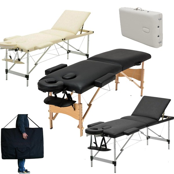 Massage Table 3 Zone Folding Massage Table Height Adjustable Portable Massage Bed Wood Treatment Lounger Cosmetic Lounger with Carry Bag 230 kg Load Capacity Easy Installation Black