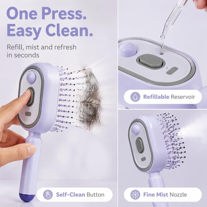 Electric Spray Air Cushion Massage Comb, Self-Clean Hair Detangler Brush