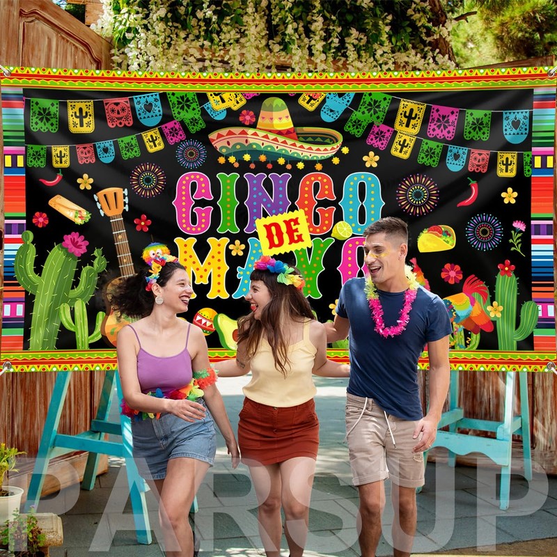 Cinco de Mayo Banner, Large Fabric Mexican Backdrop Decorations, Sign