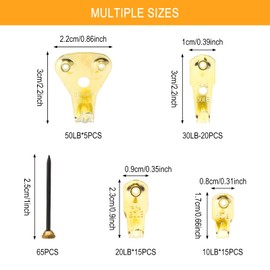 Picture Hooks Heavy Duty Picture Hanger Set with Black Copper Cap Nails, 4 Sizes, 10-50 lbs for Frames, Mirrors, Painting and Decoration, 25-Piece Set (120 Pieces)