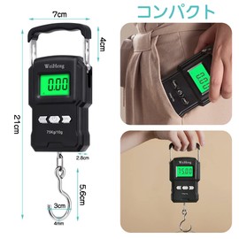 YFFSFDC Fishing Hanging Scale, 155.4 lbs (75 kg), Digital Scale Hanging Scale, Electronic Scale, 3.3 ft (1 m) Measure, Digital Fishing Scale, Convenient to Carry
