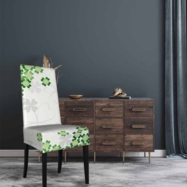 Numland 1 Pack Four Leaf Clover Dining Room Chair Covers Good Luck Symbol St Patrick Shamrock Short Stretchable Polyester Removable Washable for home Restaurant Banquet