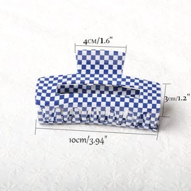 Checkered Hair Claw Clips,Pack of 1,Vintage Checkered Claw Clips Cellulose Acetate Banana Clips,Nonslip Banana Hair Clamp for Women Girls (Blue,L)