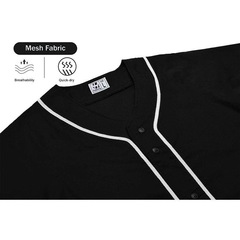 Pullonsy Mens White Plain Baseball Jersey Button Up Mesh Cool