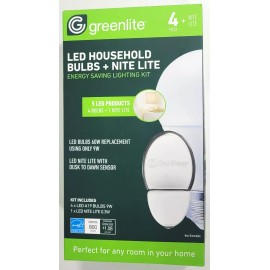 Greenlite 9W LED + LED Nitelite w/ Dawn to Dusk Sensor w/ 4 LED Bulbs Equal 60W