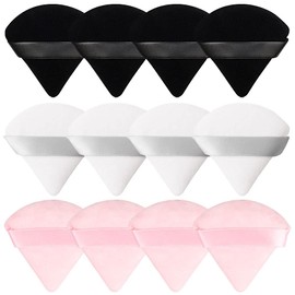 Sieeck 12 Pieces Triangle Powder Puff Makeup Sponge, Soft Velour Makeup Puff for Powder Black Makeup Sponge Powder Puffs for Face Powder Face Makeup Tools (Black + White + Pink)