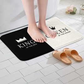 Crown Queen and King Bath Mats His and Hers Matching Couple Bathroom Rug Mat Lover Romantic Valentine's Day Presents Area Rug Carpet Black and White Super Absorbent Floor Mats Home Decor 20"x32"