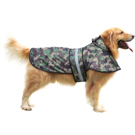 HDE Dog Raincoat Jacket Reflective Adjustable Hooded Pet Poncho Rain Coat with Leash Hole for Small to X-Large Dogs Camo - L