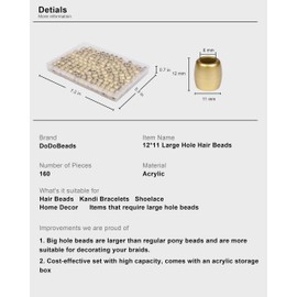 DoDoBeads 160 pcs 11x12mm Large Hole Hair Beads, Indigo Purple Jumbo Pony Beads for Braids, Big Acrylic Supplies for Crafts