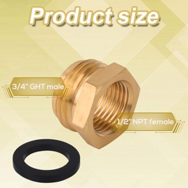 1pcs Garden Hose Fittings & 1Gasket, 3/4 Inch GHT Male x 1/2 Inch NPT Female Hose Connectors Brass Garden Hose Adapter Pipe Fittings Accessories Threaded Female Hose Connector