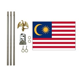 Malaysia 3x5 ft Outdoor Flag and Flag Pole Set, Combination Comes with a 3x5 ft Polyester Flag a 6 ft long 3/4 inch Diameter Aluminum Pole with Bracket (Malaysia)