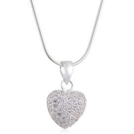 Vinani AHH-S Double-Sided Heart Pendant with White Zirconia with Sterling Silver 925 Snake Chain Italy, Sterling Silver, Cubic Zirconia