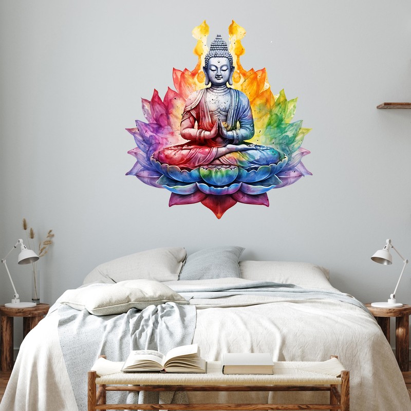 GRAZDesign Wall Tattoo Buddha Colourful Wall Sticker for Bedroom, Kitchen