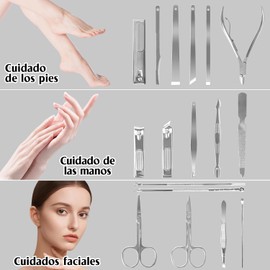 Kit de Manicura y Pedicura EUARD de 17 Piezas - Instrumentos de Acero Inoxidable (Cortauñas, Tijeras, Pinza, Limador, Espátula, Sacabarrillos y Más) - Incluye Estuche de Viaje Elegante - Ideal para Mujeres y Hombres（Marrón）