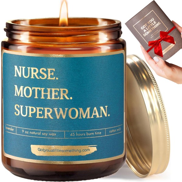 Nurse Mother Superwoman Lavender Scented Soy Candle - Gift for Nurse Appreciation, Nurse Week, Mother's Day, Graduation, Birthday, Thank You Present for Nursing Professionals | Nurse Gifts for Women