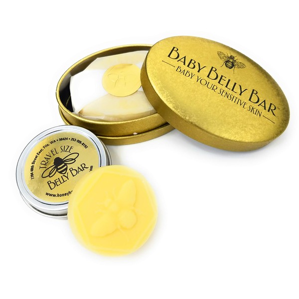 Honey House Naturals Belly Bar Duo – Travel Belly Bar .6 ounce and Baby Belly Bar 1.7 ounce – All-Natural Ultra Moisturizing Lotion Bar Infused with Essential Oils And Butters – Made in the USA