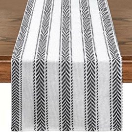 RUSPEPA Table Runner with Black and White Stripe Linen Table Runner for Everyday Use, Kitchen, Dining, Party Table - 33X183CM - Black and White