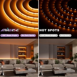 MIWISE RGB COB LED Strip Light 20ft/6.1m,Color Changing Dimmable Strip Light DC24V,Multicolor Flexible Tape Light 10mm Width,for TV,Bedroom,Party DIY Decoration(Power Supply&Controller NOT Included)