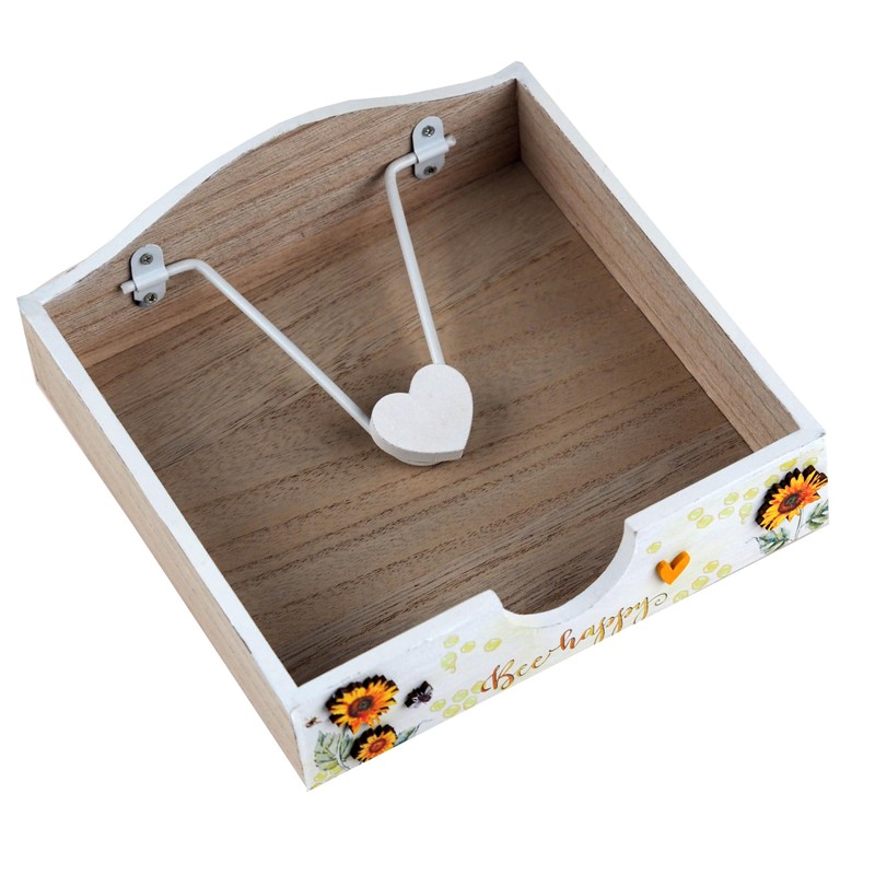 Bee Happy Sunflower Wooden Napkin Holder Organiser Heart Weight Summer
