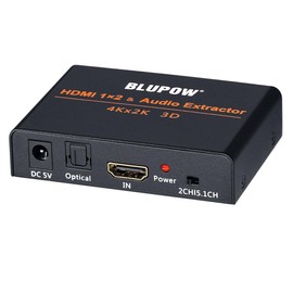 BLUPOW VA72 4K30Hz HDMI Splitting 1 Input 2 Outputs + Audio Separator (Optical Digital/Analog Audio Output), HDMI Digital Audio Separator, Sound Separator, HDMI Splitter, Separated Audio 2 Screens