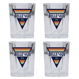 R and R Imports Bellevue Ohio 2 Ounce Square Base Liquor Shot Glass Retro Design 4-Pack