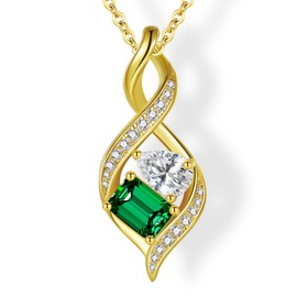 ETERMBOL Mother's Day Gift 14K Gold Infinity Necklace 925 Sterling Silver Emerald Pendant Toi et Moi Drop Necklace for Women Birthday Day Gift with Real Rose Box 18 Inch +2 inch Adjustable Chain