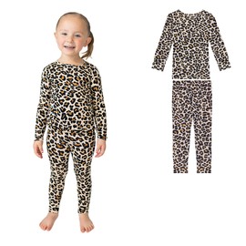Posh Peanut Classic Girls Pajamas - Footless PJs Made of Lightweight, Breathable Viscose from Bamboo - 2 Piece Kids Sleepers - Soft Long Sleeve Pajamas for Girls - Lana Leopard (7-8 Years)
