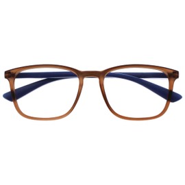 OPULIZE Max Reading Glasses - Classic Large Rectangular Frame - Transparent Matt Brown with Navy Blue Arms - Men's Women's - Spring Hinges - R78-2 - +1.00