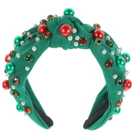 SAFIGLE Christmas Knot Headband for Women and Teen Wide Hair Band with Red and Green Pearl Embellishments Durable Fade Resistant Decorative Headbands for All Hair Types and Festive