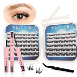 Elitefe Lash Extension Kit DIY Lash Clusters Kit Eyelash Extensions Individual Lashes Extensions with (Bond,Seal,Tweezers,132Pcs,Pixie,0.07D,10-16mm)