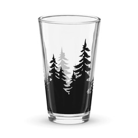 Nature Themed Pint Glasses Set of 2, Forest Silhouette Pint Glasses in Unique Designs (Pine Trees)