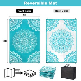 Yamaziot Waterproof Outdoor Rug 9x12 ft, Reversible Plastic Straw Rug for Patio Clearance, Camping, RV Mat, Large Outside Rug Carpet for Porch, Deck, Backyard, Balcony, Picnic (Blue)