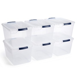 Rubbermaid Rubbermaid Cleverstore Clear 32 Qt, 6 Pack Stackable Plastic Storage Containers with Durable Latching Clear Lids, Visible Storage, Great for Closet and Laundry Storage, Organizing in the Home