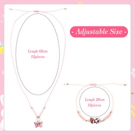 NZZVNZ 24 PCS Girls Bracelets and Necklace Set, Butterfly Friendship Bracelets Necklace Adjustable Beaded Bracelets Kids Necklaces Bracelets for Girls Birthday Party Favors