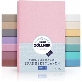 Julius Zöllner Jersey Fitted Sheet for Cots and Bassinets, 90 x 40 cm, Various Colours 90x40 pink