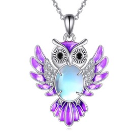 Owl / Cross Necklace for Women Sterling Silver Moonstone Owls / Cross Jewellery for Women Girls, Sterling Silver, Moonstone Cubic Zirconia