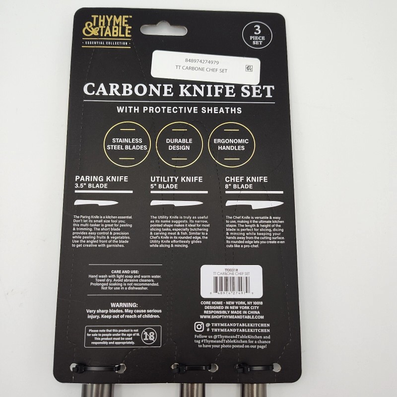 Thyme & Table Non-Stick Coated Stainless Steel Carbone Chef's Knives