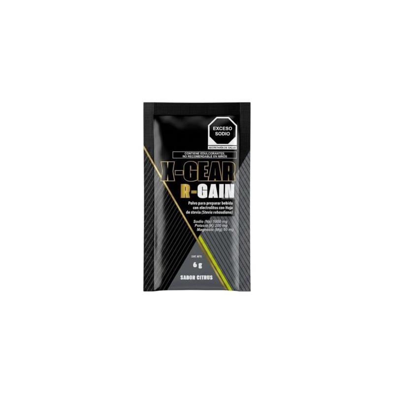 X-GEAR R-GAIN Polvo Con Electrolitos, con Stevia Rebaudiana, 10 Sobres,