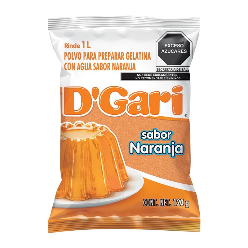 DGari Polvo para preparar gelatina con agua sabor naranja