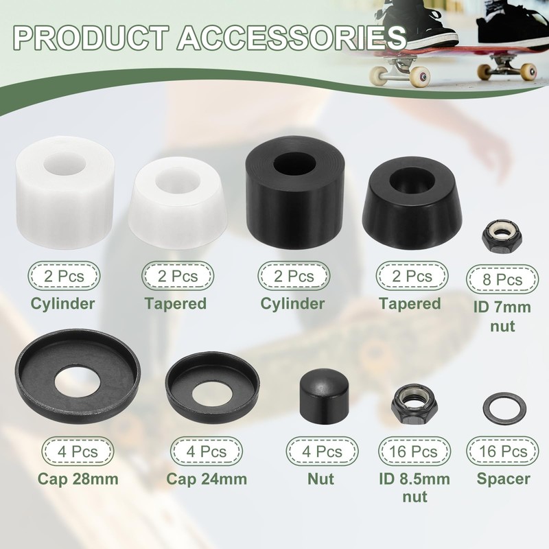 YELARXI Skateboard Bushings, Skateboard Truck Rebuild Long-Board Kit Bushings Washers