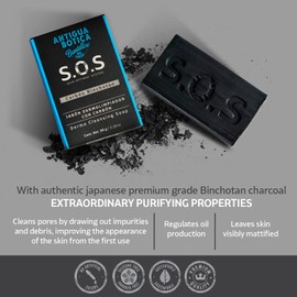 ANTIGUA BOTICA, S.O.S SKIN OPTIMAL SYSTEM, Binchotan Charcoal Facial Soap| 3.18 oz (90 g).