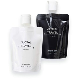 GLOBAL TRAVEL Shampoo, 3.2 fl oz (90 ml) & Treatment, 3.2 oz (90 g), For Travel, Hard Water Compatible