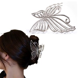MinoCino Butterfly Hair Clips for Women Girls, Large Sliver Metal Hair Claw Clip for Thick Hair, Durable Barrettes Clamp Accessory for Party, Office, Wedding, Daily Wear, Strong Hold