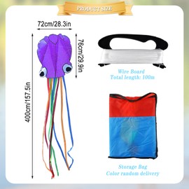 Hillylolly Octopus Kite, Large, Flight Kite, Single Line, Wind Kite for Children, Kite Fly, Kite Climbing Games for Adults, Children from 10 Years, Includes Kite String (Purple)