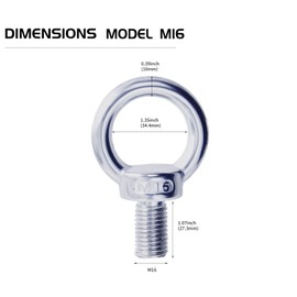 Kivomot M16 Shoulder Eye Bolts, 4 Pack – 304 Stainless Steel Eyebolts, Polished, Corrosion-Resistant Hanging & Rigging Hardware for Garage, Garden, Boat & Dock (Metric Coarse M16-2.0)