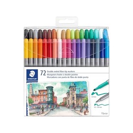 STAEDTLER 3200 TB72 Design Journey Double-Ended Fibre-Tip Pens with Two Nibs - Narrow and Wide, Pack of 72