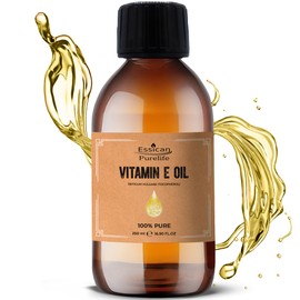 Essican Purelife Pure Vitamin E Oil for Skin, 250ml Natural Vit E Oil for Skin, Hair & Face, Antioxidant Rich, Carrier Oils for Essential Oils Mixing, Supports Hair Growth, Nails & Cuticles
